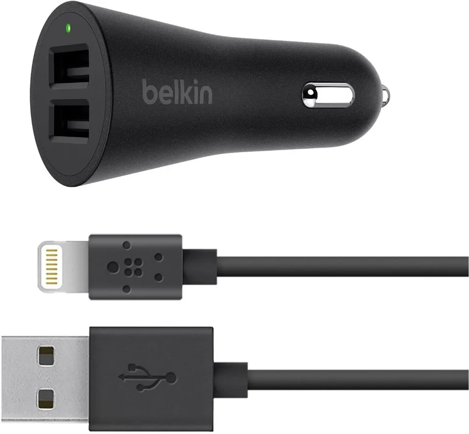 belkin-boost-up-4-8-a-2-port-kfz-ladeger-t-mit-lightning-kabel-24-w-2x-usb-a-led image 1