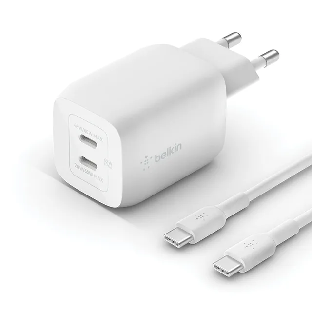 belkin-65w-usb-c-dual-port-ladeger-t-schnelllade-netzteil-mit-gan-und-power-deli image 1