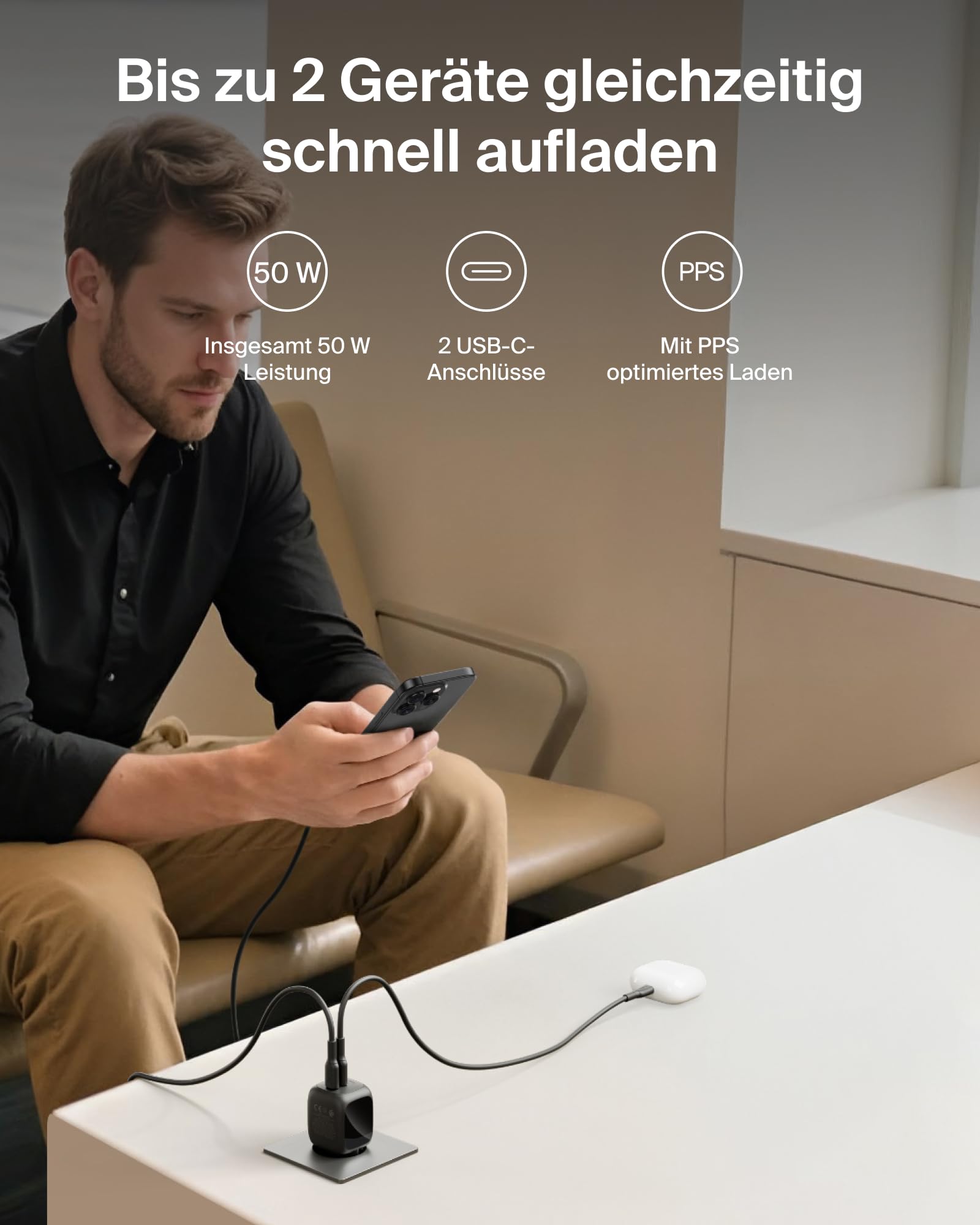 belkin-50-w-gan-ladeger-t-mit-2-usb-c-anschl-ssen-schnellladeger-t-mit-pd-3-1-un image 2