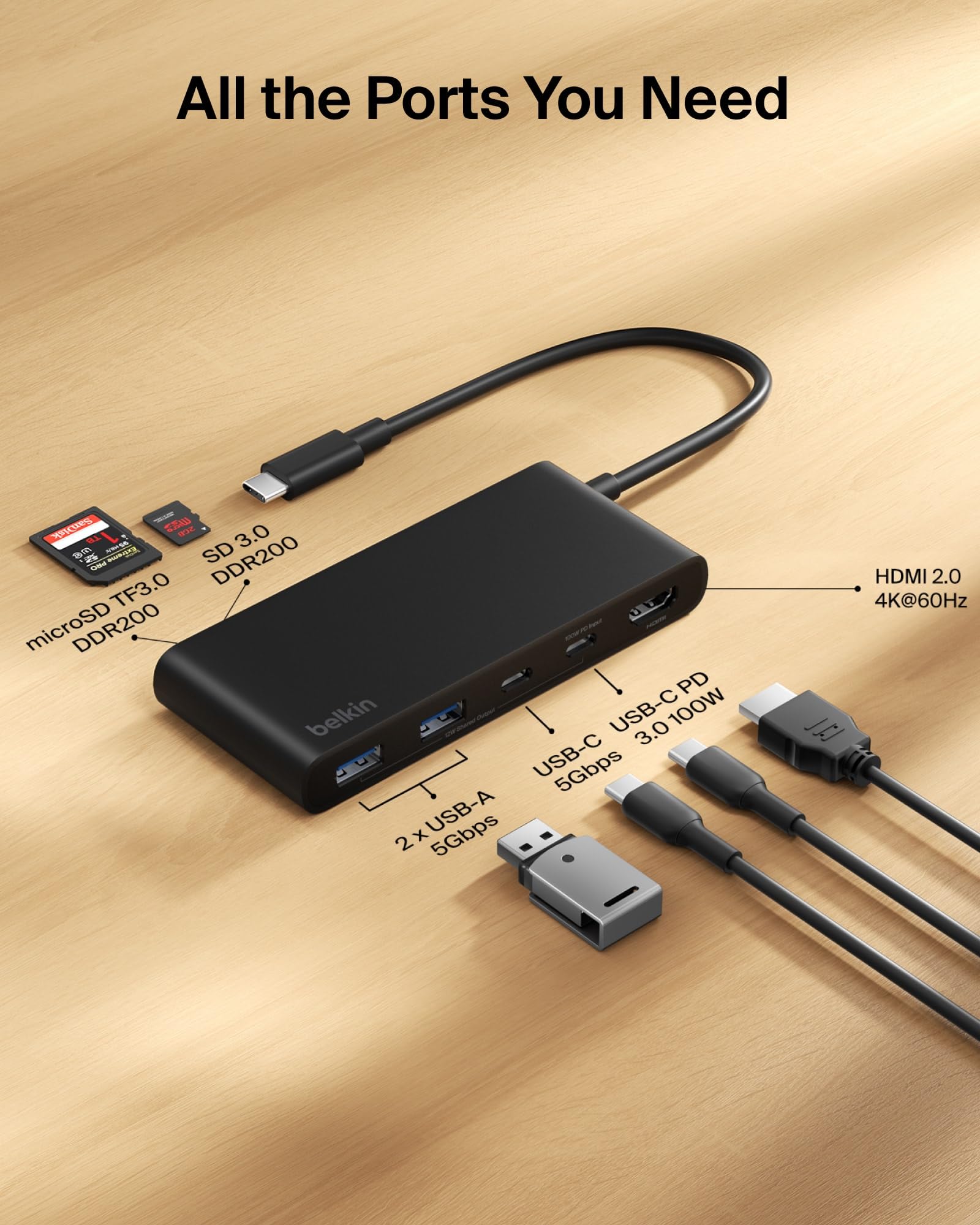 belkin-7-port-usb-c-hub-mit-4k-hdmi-60-hz-100-w-power-delivery-sd-microsd-5-gbit image 3